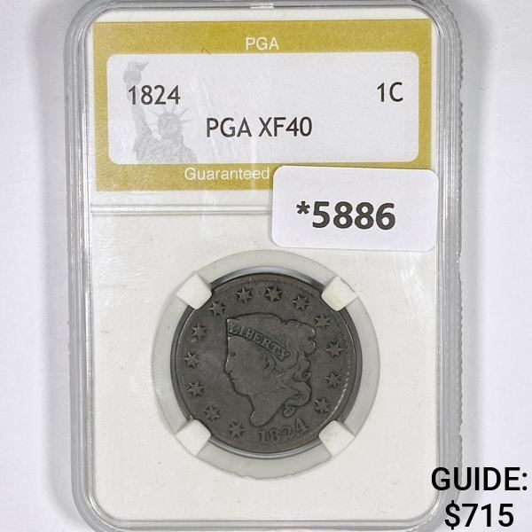 1824 Coronet Head Large Cent PGA-XF40