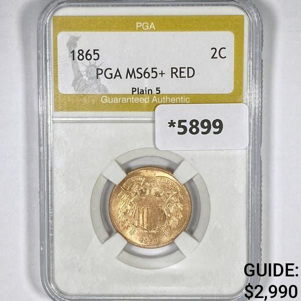 1865 Two Cent Piece PGA-MS65+ RED Plain 5