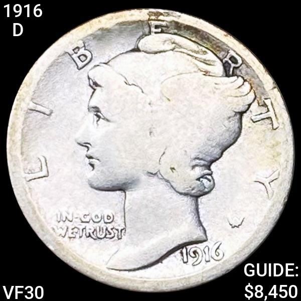 1916-D Mecury Silver Dime LIGHTLY CIRC
