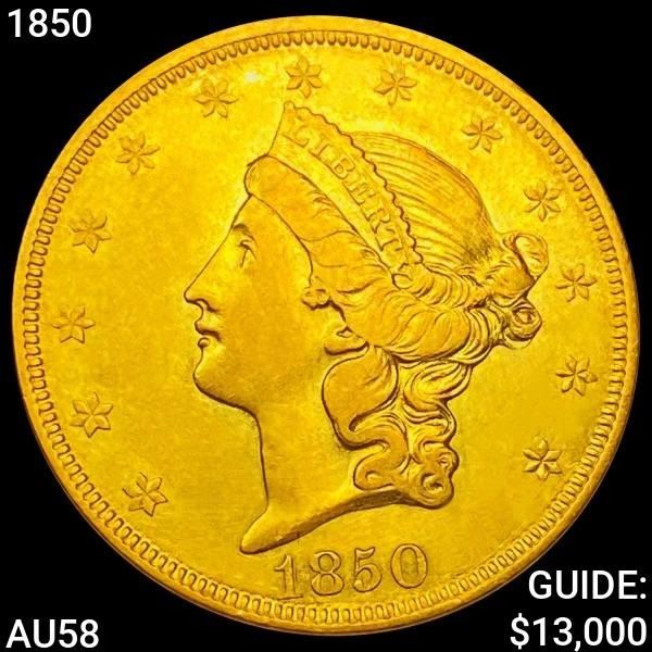 1850 $20 Gold Double Eagle CHOICE AU