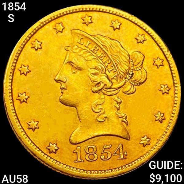 1854-S $10 Gold Eagle CHOICE AU