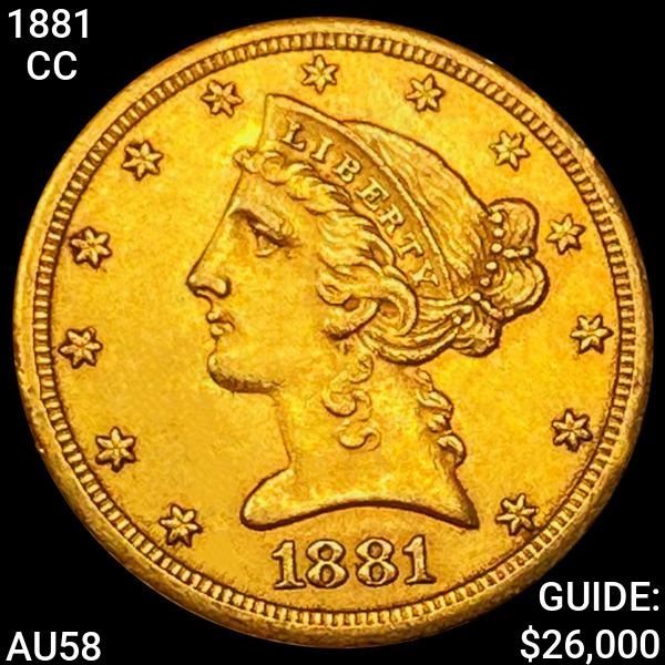 1881-CC $5 Gold Half Eagle CHOICE AU