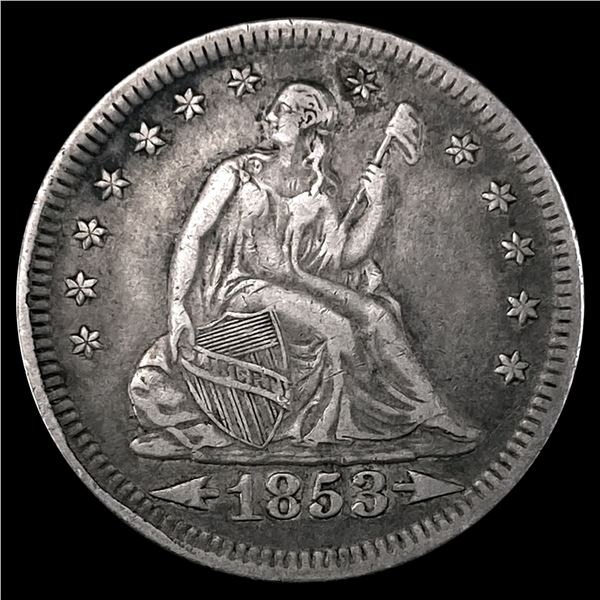 1853 Arws & Rays Seated Liberty Quarter NEARLY