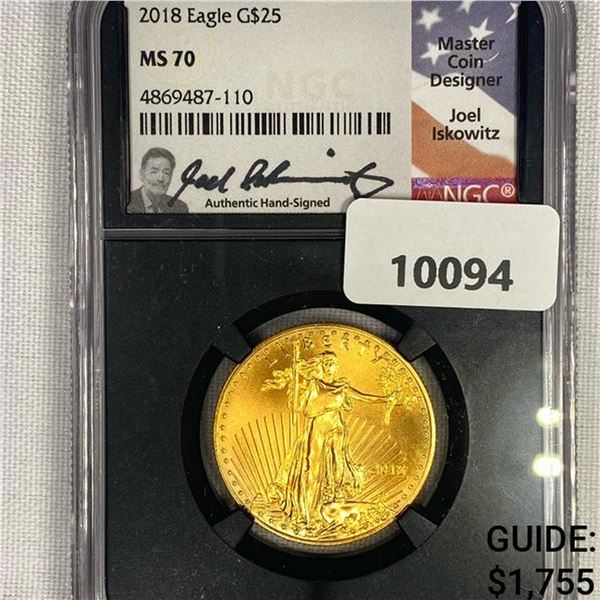 2018 $25 1/2 oz American Gold Eagle NGC-MS70