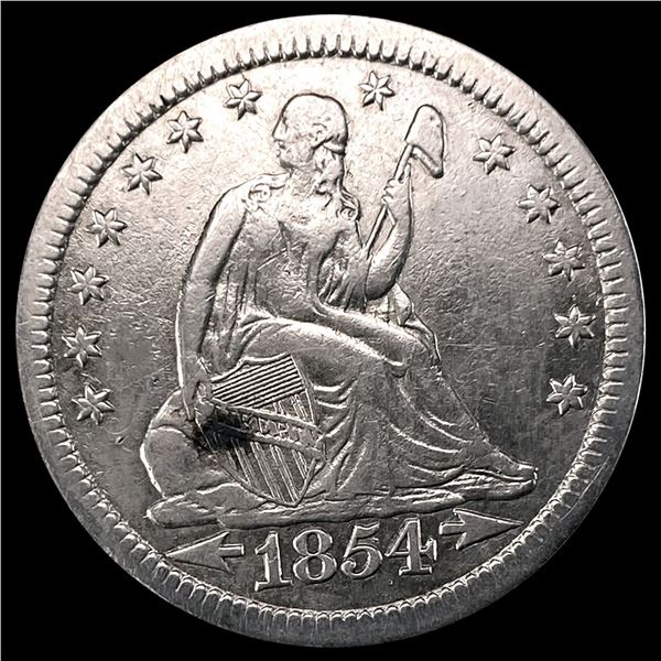 1854 Arrows Seated Liberty Quarter ABOUT UNC