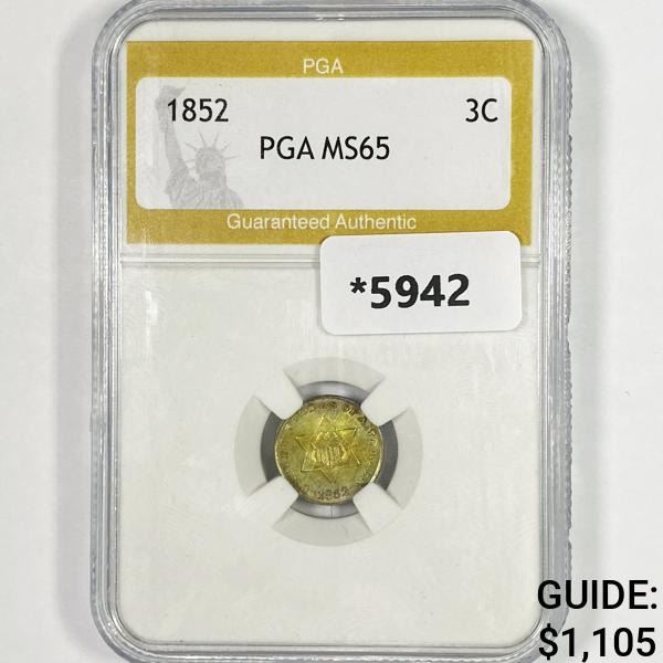 1852 Silver Three Cent PGA-MS65