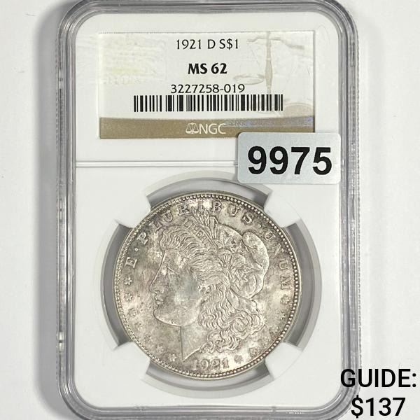 1921-D Morgan Silver Dollar NGC-MS62