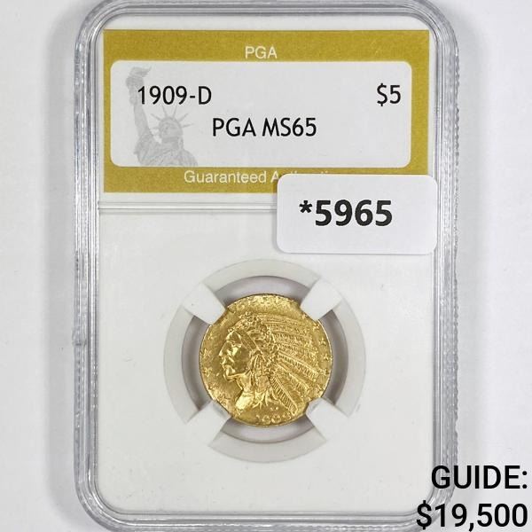 1909-D $5 Gold Half Eagle PGA-MS65