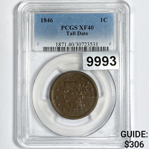 1846 Braided Hair Large Cent PCGS-XF40 Tall Date