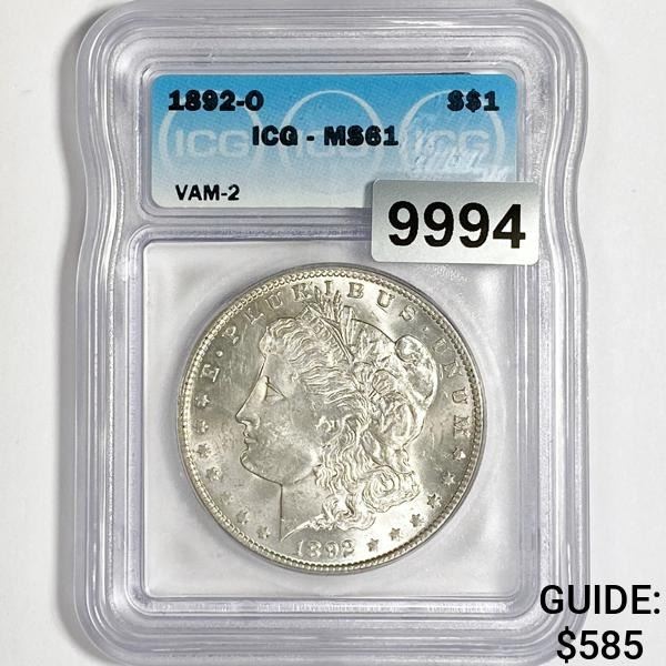 1892-O Morgan Silver Dollar ICG-MS61