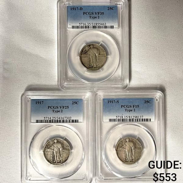 1917 Set (3) Standing Liberty Quarter PCGS-VF, F