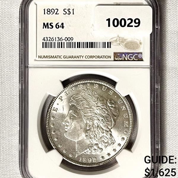 1892 Morgan Silver Dollar NGC-MS64