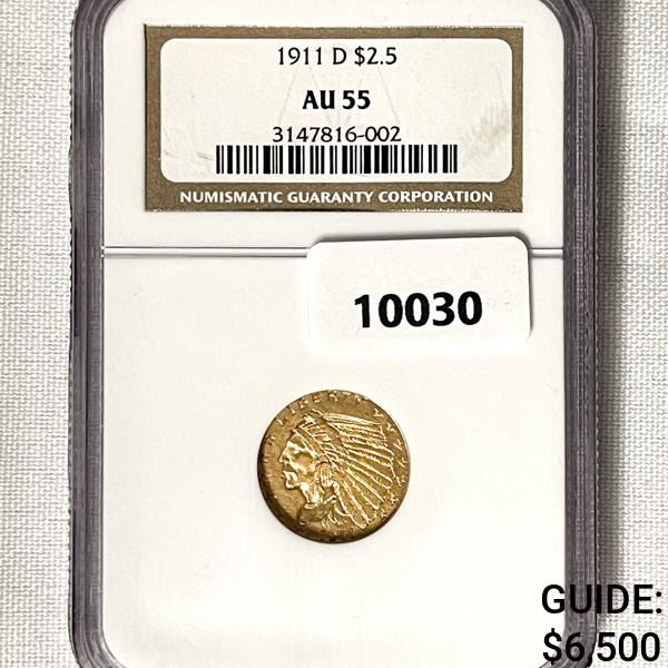 1911-D $2.50 Gold Quarter Eagle NGC-AU55