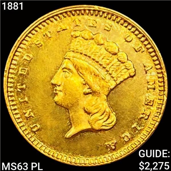 1881 Rare Gold Dollar CHOICE BU PL
