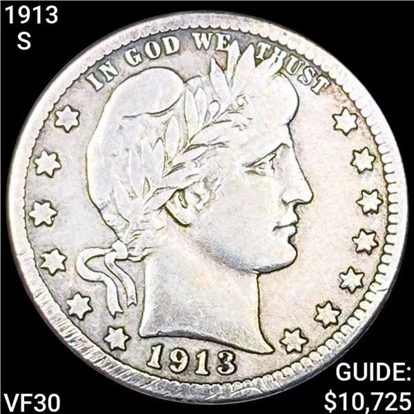 1913-S Barber Silver Quarter LIGHTLY CIRCULATED
