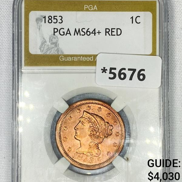 1853 Braided Hair Large Cent PGA-MS64+ RED