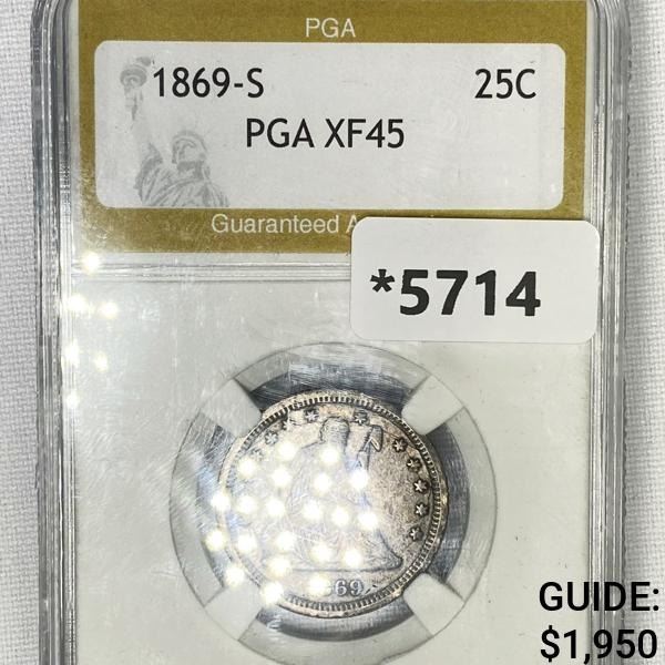 1869-S Seated Liberty Quarter PGA-XF45