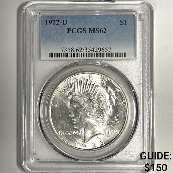 1922-D Silver Peace Dollar PCGS-MS62