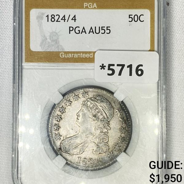 1824/4 Capped Bust Half Dollar PGA-AU55
