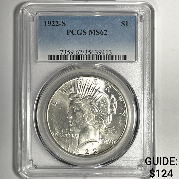 1922-S Silver Peace Dollar PCGS-MS62