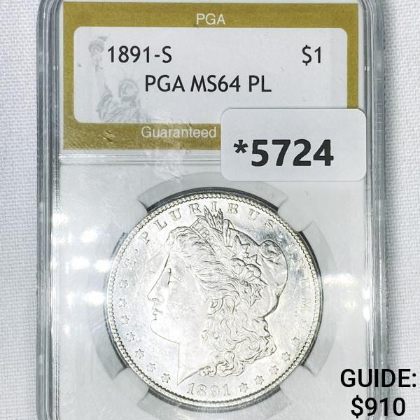 1891-S Morgan Silver Dollar PGA-MS64 PL