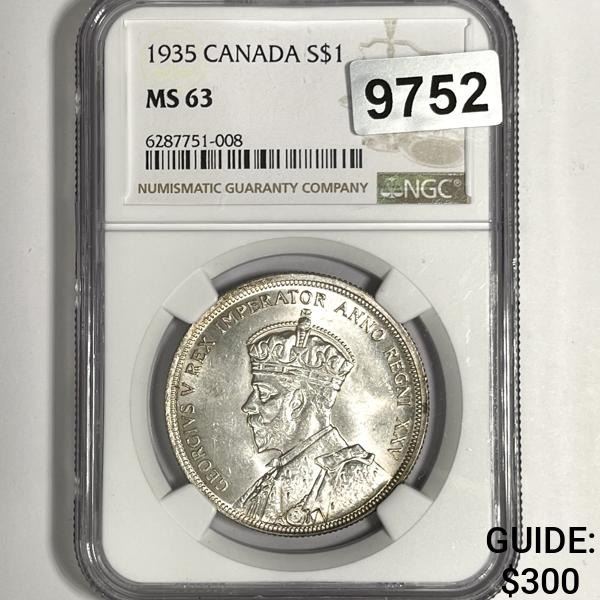 1935 Silver Canadian Dollar NGC-MS63