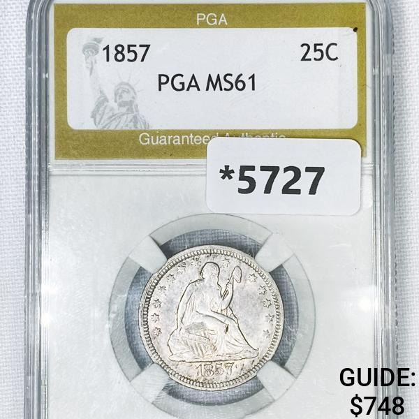 1857 Seated Liberty Quarter PGA-MS61