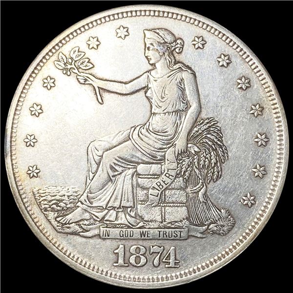 1874 Silver Trade Dollar ABOUT UNCIRCULATED