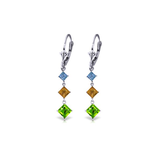 Genuine 4.8 ctw Blue Topaz & Citrine Earrings 14KT White Gold - REF-49N3R