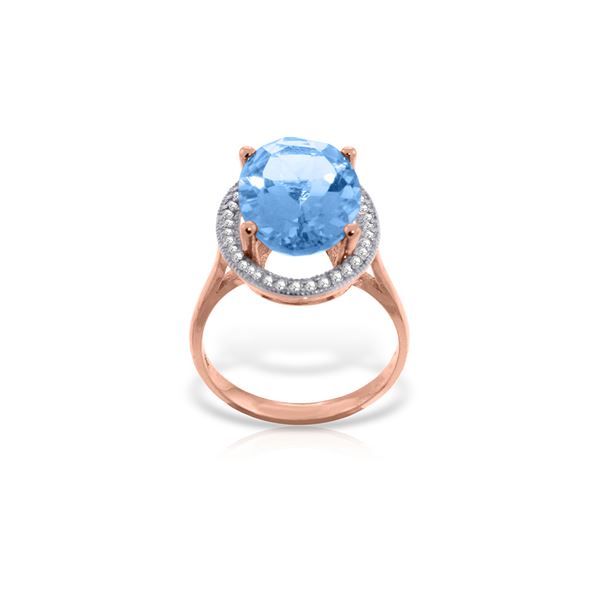 Genuine 7.58 ctw Blue Topaz & Diamond Ring 14KT Rose Gold - REF-85P2H