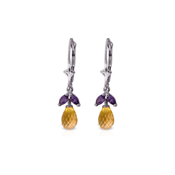 Genuine 3.4 ctw Citrine & Amethyst Earrings 14KT White Gold - REF-26P6H