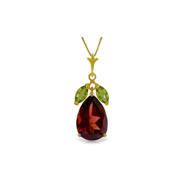 Genuine 6.5 ctw Garnet & Peridot Necklace 14KT Yellow Gold - REF-42N2R