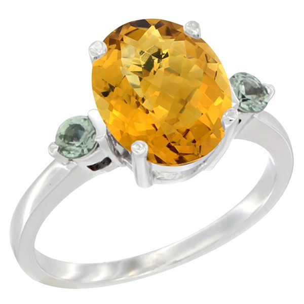 2.64 CTW Quartz & Green Sapphire Ring 14K White Gold - REF-31M4A