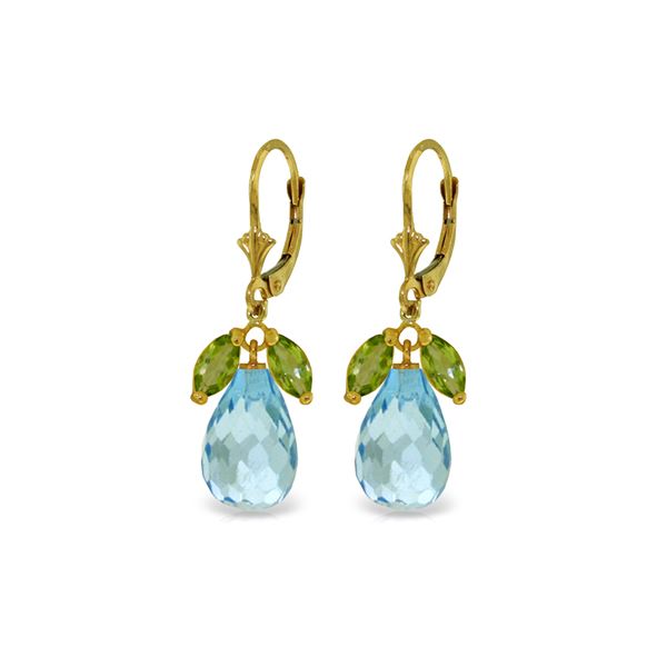 Genuine 14.4 ctw Blue Topaz & Peridot Earrings 14KT Yellow Gold - REF-46R7P