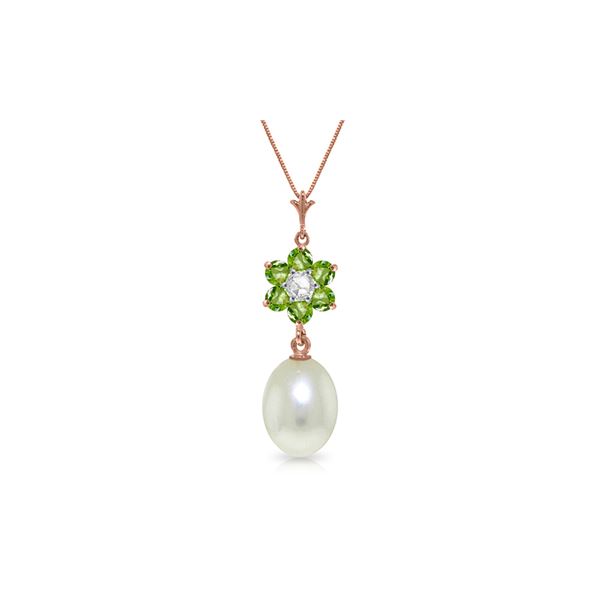 Genuine 4.53 ctw Pearl, Peridot & Diamond Necklace 14KT Rose Gold - REF-29Z7N
