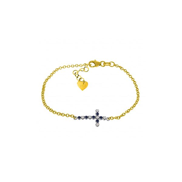 Genuine 0.24 ctw Sapphire & Diamond Bracelet 14KT Yellow Gold - REF-57V6W
