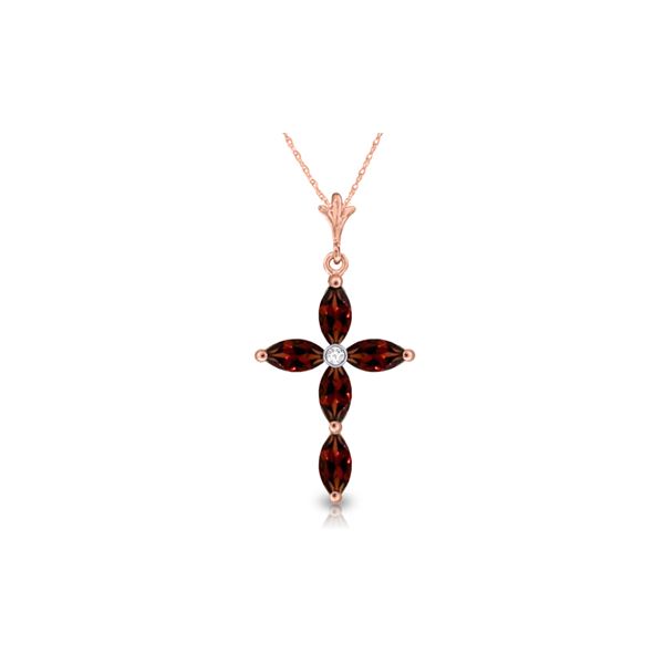 Genuine 1.23 ctw Garnet & Diamond Necklace 14KT Rose Gold - REF-30M3T