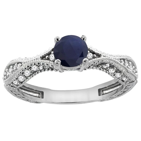 0.85 CTW Blue Sapphire & Diamond Ring 14K White Gold - REF-104M2A