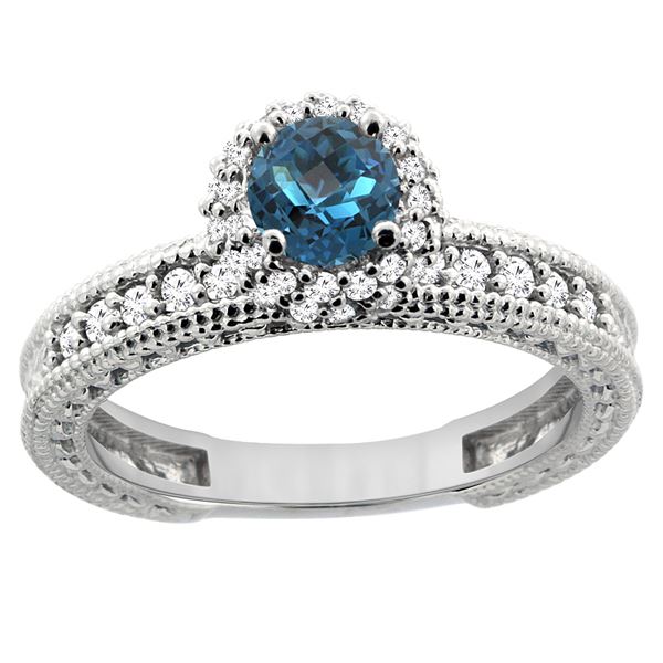 0.91 CTW London Blue Topaz & Diamond Ring 14K White Gold - REF-66R2H