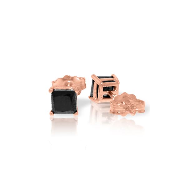 Genuine 1.0 ctw Black Diamond Earrings 14KT Rose Gold - REF-46V7W