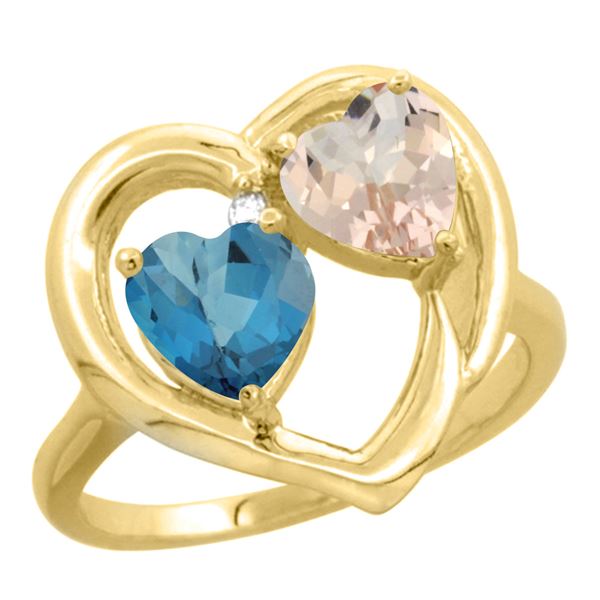 1.91 CTW Diamond, London Blue Topaz & Morganite Ring 10K Yellow Gold - REF-26M8K