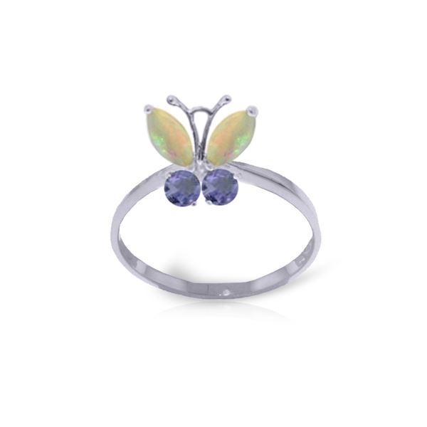 Genuine 0.70 ctw Opal & Tanzanite Ring 14KT White Gold - REF-31V6W