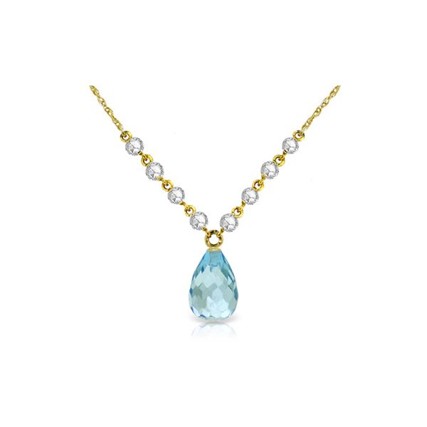 Genuine 11.30 ctw Blue Topaz & Diamond Necklace 14KT Yellow Gold - REF-129Y4F