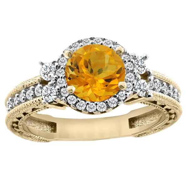 1.46 CTW Citrine & Diamond Ring 14K Yellow Gold - REF-77N4Y