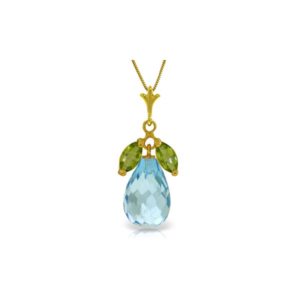 Genuine 7.2 ctw Blue Topaz & Peridot Necklace 14KT Yellow Gold - REF-30P5H