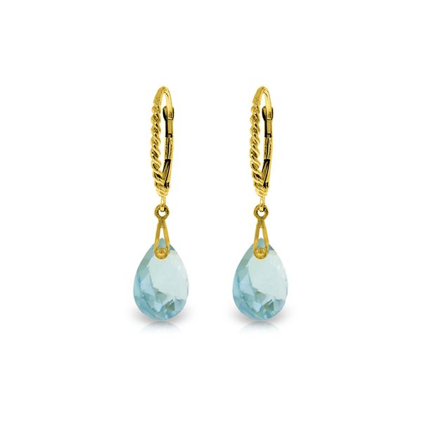 Genuine 6 ctw Blue Topaz Earrings 14KT Yellow Gold - REF-30X6M