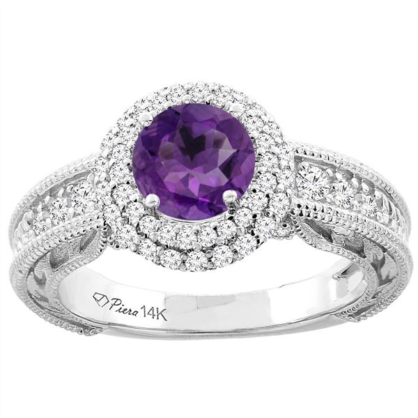 1.20 CTW Amethyst & Diamond Ring 14K White Gold - REF-86K4W