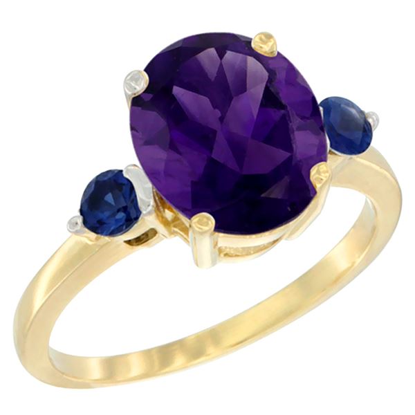 2.64 CTW Amethyst & Blue Sapphire Ring 14K Yellow Gold - REF-32W3F