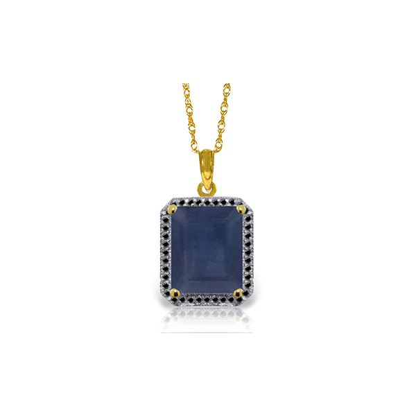 Genuine 6.6 ctw Sapphire & Black Diamond Necklace 14KT Yellow Gold - REF-100N6R