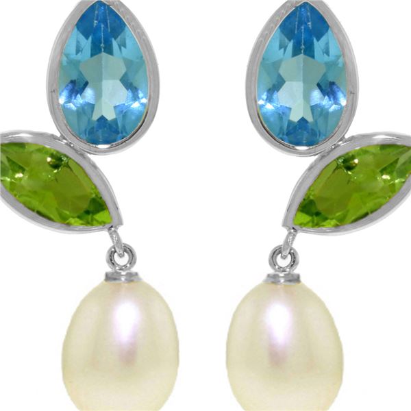 Genuine 16.6 ctw Blue Topaz & Peridot Earrings 14KT White Gold - REF-45M7T